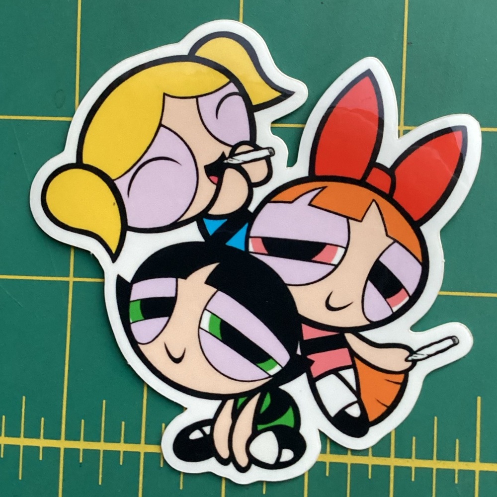 OOP Power Puff Girls Stoner Vinyl Sticker Hippie Gifts Cartoon Art Retro Boho